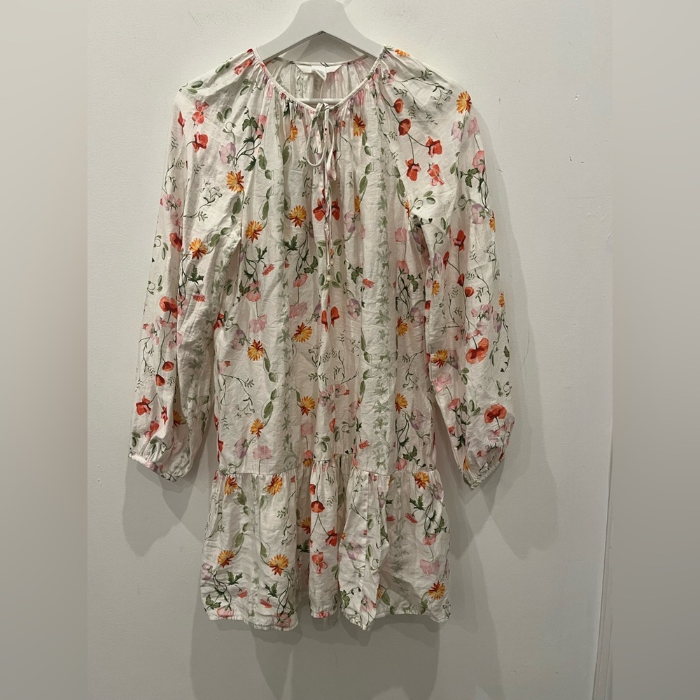 H&M Floral Print Dress with Tie Neck sz XS beach resort
